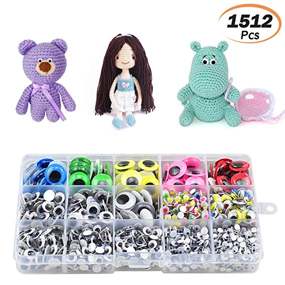 KATUMO 1512 Pcs Googly Wiggle Eyes Self Adhesive in Portable Plastic Box, Multi Colors and Sizes for DIY Craft Scrapbooking Decorations Activities Parties