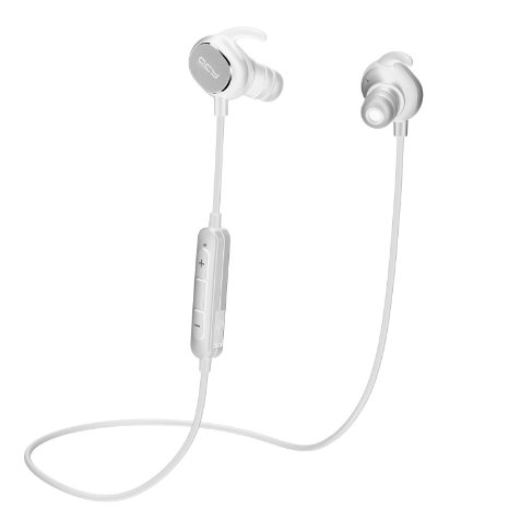 Bluetooth Headphones, QY19 V4.1 Wireless Earbuds Ultra Light Sweatproof Noise Cancelling Headphones Mini In Ear Secure Stereo APT-X Sport Earphones W/ Microphone Dual Battery (White)