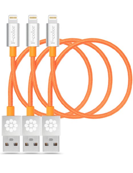 Apple Charger 3 Pack 25cm F-color8482 MFi Heavy Duty Nylon Braided Lightning Data Sync Cable Compact Connector for iPhone 6S 6 Plus 5s 5c 5 iPad 4 Air 2 mini 2 3 4 iPad Pro iPod touch 5 Orange