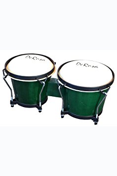 Junior Beginners Percussion Green Double 7" & 8" Inch Diameter Student Wooden Bongos Drums with Tuning Wrench & DirectlyCheap(TM) Translucent Blue Medium Pick