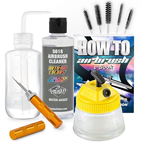 PointZero Airbrush Cleaning Kit with Cleaning Solution, Cleaning Pot Jar, Cleaning Brushes, Nozzle Cleaning Needle, Plastic Bottle and Exclusive Guides