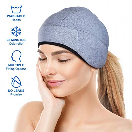 Headache and Migraine Relief Cap,A Headache Ice Hat for Migraine Headaches and Tension Relief,Adjustable, Grey, Comfortable, Long Cool