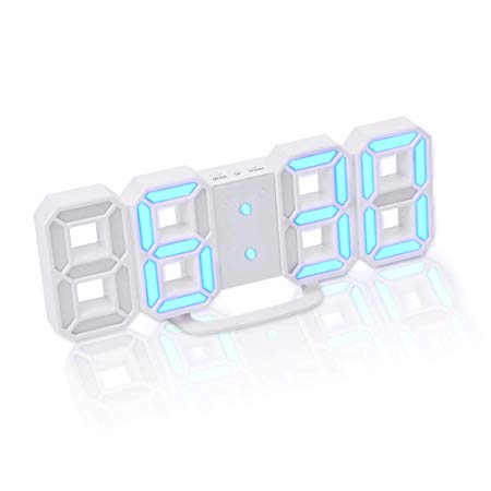 3D Digital Alarm Clock  Charging Plugs,Modern Night Light Clock, Best Decorative LED Number Time Clock for The Wall, Table, Bedside, Desk. Modern Unique Design Alarm Clock (Blue/White)