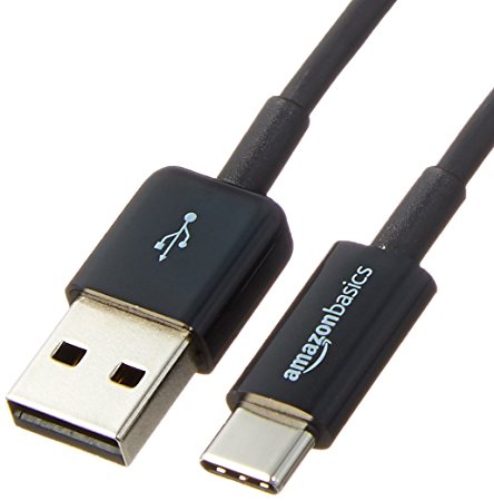 AmazonBasics USB Type-C to USB-A 2.0 Male Cable - 3-Feet  (0.9 Meters), Black, 5-Pack