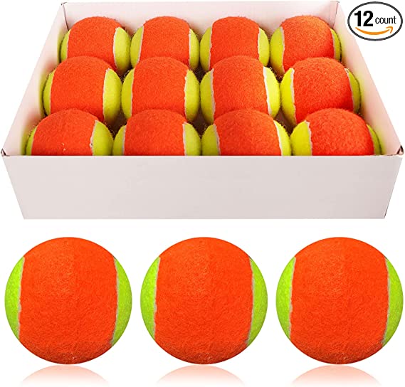GKK Tennis Balls Approved 12 Pack Kids Tennis Ball Low Compression Orange Tennis Balls for Beginners Sand Court Balls for Beach Tennis,Dogs Tennis Balls