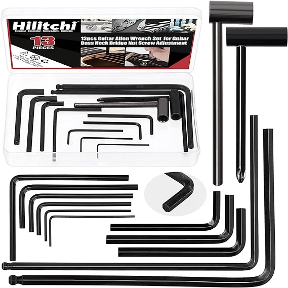 Hilitchi 13Pcs Guitar Allen Wrench Set, including 4mm 5mm Ball End Truss Rod Wrench, 7mm 8mm Truss Rod Hex Box Wrenches and 9 Sizes Allen Wrench for Guitar Neck Bridge Screw Adjustment