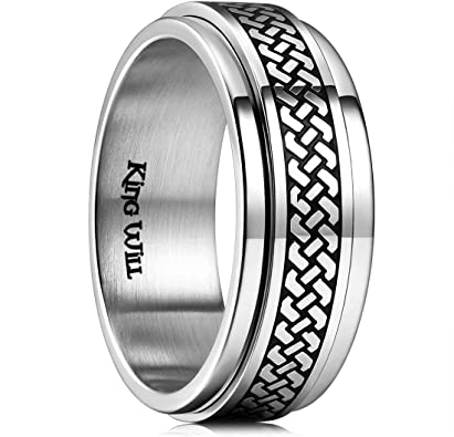 King Will Intertwine 8mm Mens Stainless Steel Wedding Ring Spinner Statement Band Knot Design High Polished