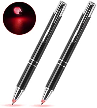 GS Glowseen Lighted tip Penlight,LED Ballpoint Flashlight Writing Pens for Night Writer - 2 PK (Red Light)