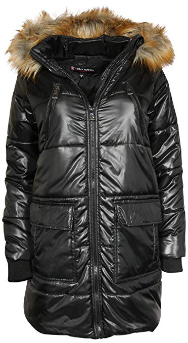 Urban Republic Junior's Heavyweight Parka Puffer Jacket with Faux Fur Hood