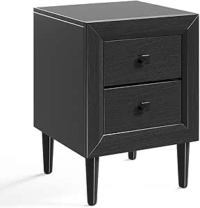 Giantex Black Nightstand, Fully-Assembled 2-Drawer Bedside Tables with Solid Wood Legs for Bedroom, Modern Night Stand Side Table for Small Space Living Room