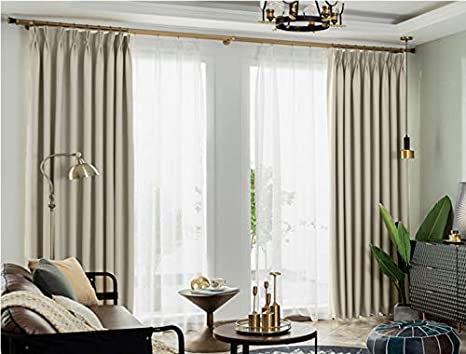 IYUEGO Pinch Pleat Solid Thermal Insulated 95% Blackout Patio Door Curtain Panel Drape for Traverse Rod and Track, Beige 38" W x 72" L (One Panel)