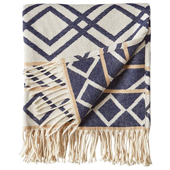 Rivet Global Inspired Throw Blanket, 50" x 60", Navy and Natural