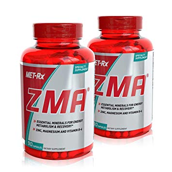 MET-Rx ZMA Supplement, with Zinc and Vitamin B-6, Supports Muscle Recovery, 90 Capsules, 2 Pack (180 Total)