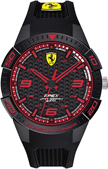 Ferrari Men's Apex Quartz Watch with Silicone Strap, Black, 18 (Model: 0830747)