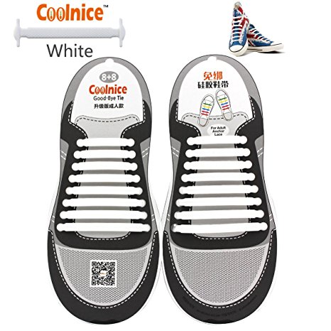 Coolnice No Tie Shoelaces for Kids, Men & Women | Waterproof & Stretchy Silicone Tieless Shoe Laces | for Athletic & Dress Casual Shoes, Hiking Boots | Eliminate Loose Shoelace Accidents