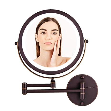 Ovente Wall Mount Mirror, 1×/10× Magnification, LED Ring Light, 8.5”, Battery-Operated (MFW85ABZ1X10X)