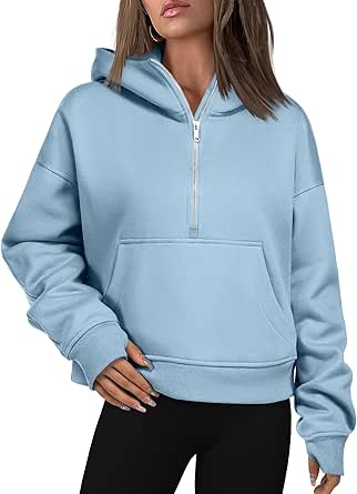 Zeagoo Womens Half Zip Cropped Hoodies Fleece Long Sleeve Pullover Sweatshirts 2023 Fall Winter Clothes with Pockets