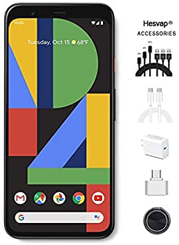 Google - Pixel 4 Unlocked Android Smartphone with 64GB Memory Cell Phone Unlimited Cloud Storage (Black) W/ 69.99 Hesvap 7 in 1 Accessories Bundle