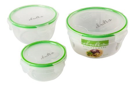 Microwave and Dishwasher Safe Plastic Food Storage Containers Set With Spill Proof Durable Locking System Airtight and Watertight Lids Locks in Freshness and Keeps Food Safe Round 3 Piece Set
