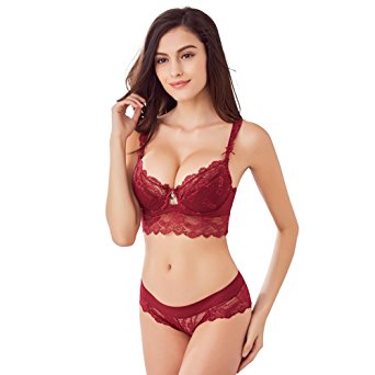 Varsbaby Women's Push Up Embroidery Bras Set Lace Lingerie Bra and Panties