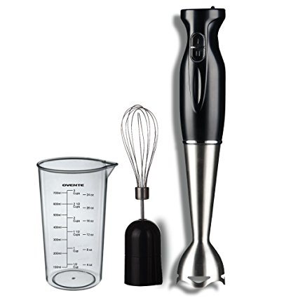 Ovente 2  Speed Immersion Hand Blender  2-in-1 with Beaker and Whisk Attachment, Robust Stainless Steel, Black (HS583B)