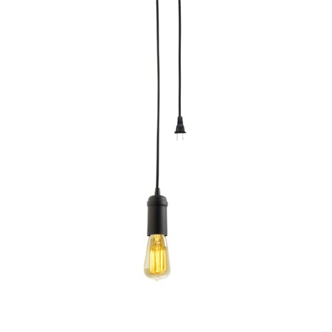 Globe Electric 65114 1 Light Vintage Edison Plug-In Hanging Socket Pendant Light Fixture, Matte Black Finish with Black Rope