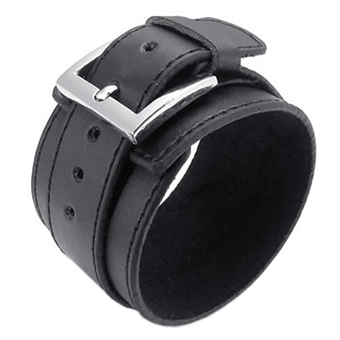 KONOV Jewelry Wide Genuine Black Leather Men's Bangle Cuff Bracelet