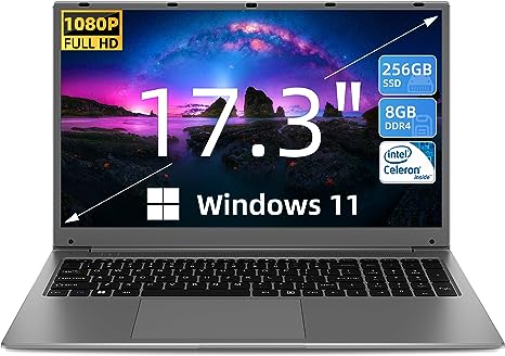 SGIN 17 Laptop, 17.3" FHD IPS Display, 8GB RAM, 256GB SSD,Windows 11 Laptops with Intel Core Quad-Core Processor (Up to 2.8GHz), Mini HDMI, USB 3.0, Bluetooth 4.2, 2.4/5G WiFi