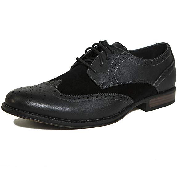 alpine swiss Zurich Men's Wing Tip Oxfords Two Tone Brogue Medallion Dress Shoes