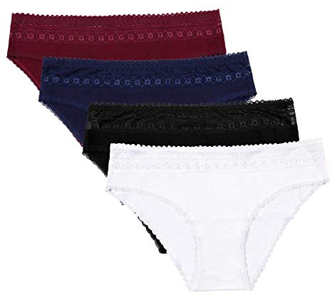 ATTRACO Women's Cotton Bikini Panties Cozy Underwear Low-Rise Panties 4 Pack