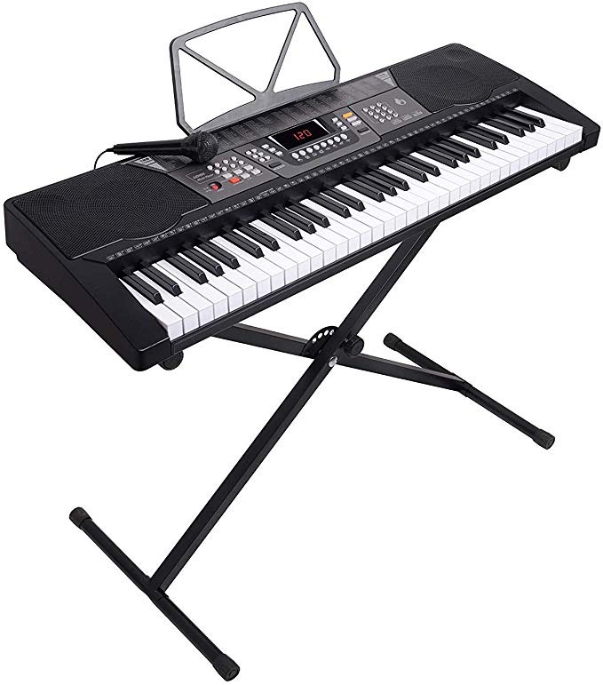 LAGRIMA 61 Key Portable Electric Piano Keyboard, Music Keyboard W/X Adjustable Stand, LED Screen, Music Stand, Power Supply, Microphone, Suit for Kids Adult Beginner, Black