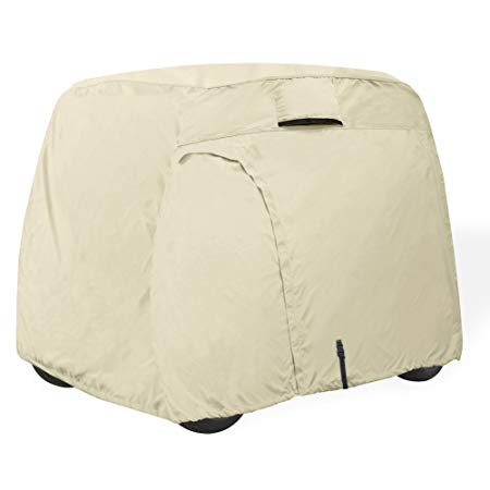 Explore Land 100% Waterproof Golf Cart Cover Universal Fits for 2/4 Passenger Yamaha Club Cart EZGO Golf Cart (Tan)