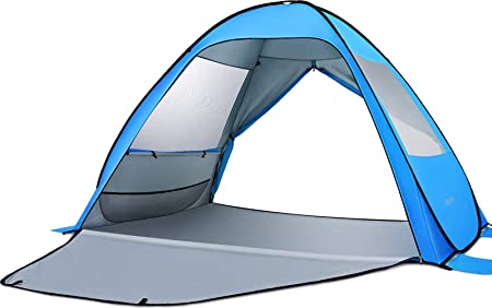 MOVTOTOP Beach Tent 【2021 Newest】, Large Pop up Beach Tent for 4 People, Anti-UV Automatic Beach Tent Sun Shelter Instant Portable, 4 Sides Ventilation Design Sun Shelter Tents, Suitable for Family