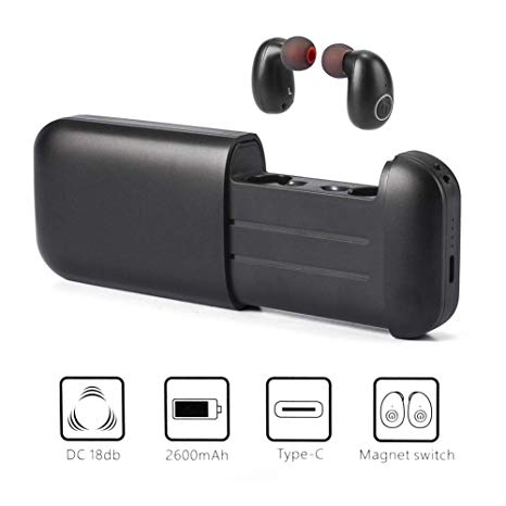 Colleer Wireless Earbuds, Bluetooth 5.0 Earphones with Mic Noise Cancelling for Driving Running Office IPX5 Waterproof TWS Headset with 2600mAh Charging Case(Power Bank) for IOS Android Cell Phones