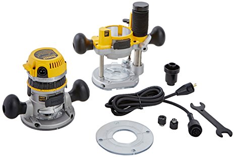 DEWALT DW618PK 12 AMP 2-1/4 HP Plunge- and Fixed-Base Variable-Speed Router Kit with 1/4-Inch and 1/2-Inch Collets