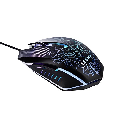 Gaming Mouse,LESHP Ergonomic USB Wired Gaming Mouse Mice with 2400DPI Adjustable High Precision 6 Button LED Optical for Laptop PC Computer Gamer