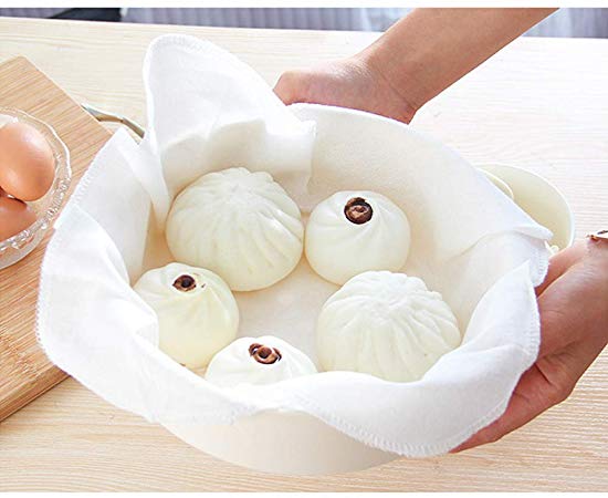 5 Pieces Cotton Steamer Liners 32 CM Breathable Steamer Mesh Mat Square Non Stick Pad Air Fryer Liner Steaming Dumplings/Bread/Buns/Rice Supply, Food Filter Cloth, 12.5 Inch, White