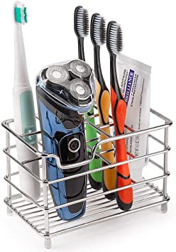Electric Toothbrush Holder, Stainless Steel Toothbrush Toothpaste Rack, Bathroom Countertop Multifunctional Storage (Silver)