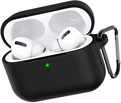 Airpods Pro Case Cover, YIKESHU 360 Protective Cover for Apple Airpods Pro Wireless Charging Case 2019, Soft Silicone Shock Proof Skin Slim Carrying Wrap with Keychain Latest Model (Black)