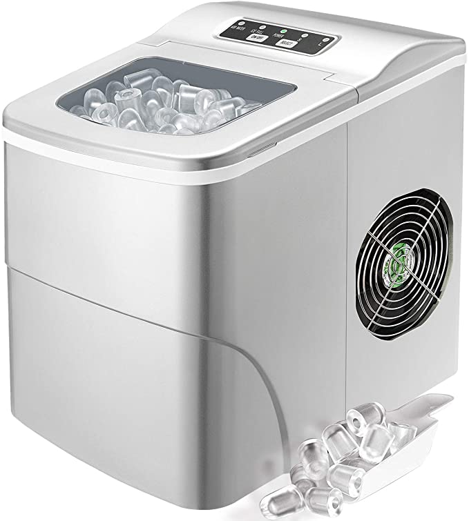 Antartic Star Countertop Portable Ice Maker Machine, 9 Ice Cubes Ready in 8 Minutes,Makes 26 lbs of Ice per 24 hours,with LCD Display, Ice Scoop and Basket Perfect for Parties Mixed Drinks(Silver)