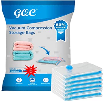 GQC Vacuum storage bags,6 pack Vacuum bags clothes [Works With Vacuum Cleaner ],to store clothes and beddings,could save your space,dust-free,keep away from moisture(100 * 80 CM)