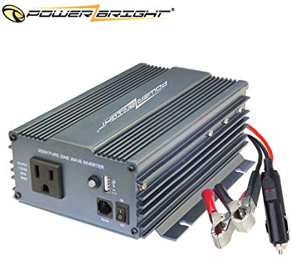 PowerBright Pure Sine Power Inverter 300 Watt True Sine Continuous 12 Volt DC to 115 Volt AC with USB Charging Port - Perfect for an Emergency, Hurricane, Storm Outage