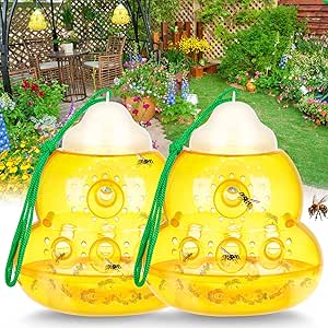 Wasp Trap Outdoor Hanging, Bee Traps Catcher, Effective Outdoor Wasp Deterrent Killer Insect Catcher, New Upgrade Non-Toxic Reusable Hornet Yellow Jacket Trap - 2 Pack, Yellow