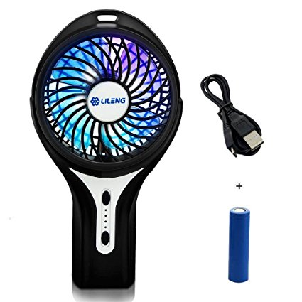 Anpress Mini Personal USB Rechargeable Handheld Fan with 3 Speed Adjustable, 7-Colorful Night Light, Battery/USB Powered, Portable Cool Student Fan for Home Office Outdoor and Travel (Black)