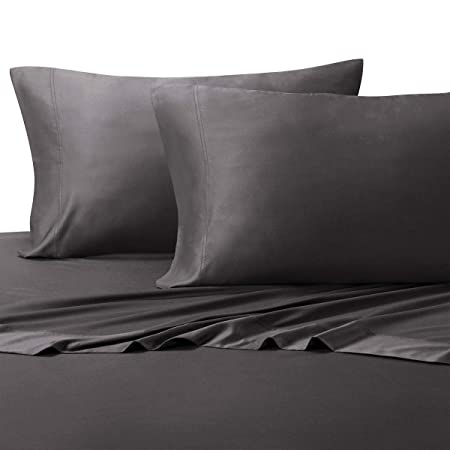 Sheetsnthings Bed Sheet Set- Hybrid Bamboo Cotton- Full Solid Charcoal, Silky, Soft, 4PC Sheets
