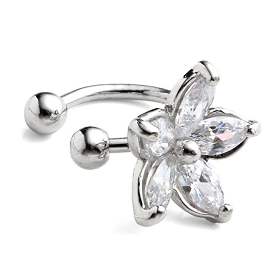 JOVIVI® 2pc CZ Crystal U-shaped Flower Horseshoe Bar Clip On Ear Stud Cuff Earrings Cartilage Gift