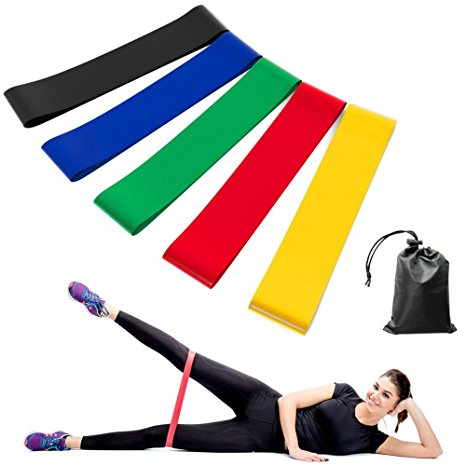 Resistance Bands Set of 5 - Home Fitness Exercise Bands with Handy Carry Bag