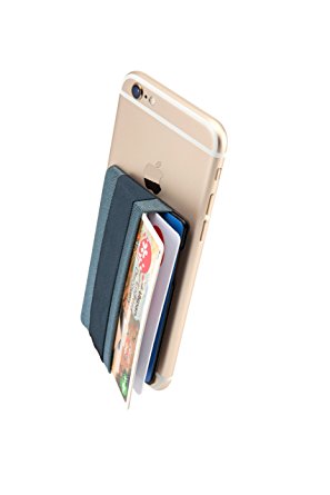 Phone Grip with Card Holder, Sinjimoru Phone Strap with Card Holder Wallet, Finger Holder on Stick-On Wallet for iPhone and Android Smartphones. Sinji Pouch Band, Blue Gray Pouch and Blue Gray Band.