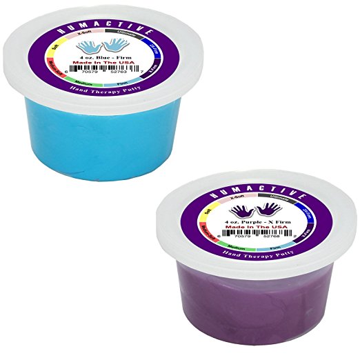 Humactive Hand Therapy Putty, Set of 2 - 4 Ounce, Firm / X-Firm (Blue / Purple)