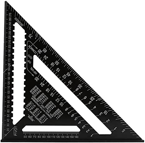ANYEFY Ruler, 12 inches Aluminum Alloy Triangle Shape Square Ruler Precision Engineer Carpenter Measuring Tool for Framing, Roofing, Building and Remodeling Projects (Black)